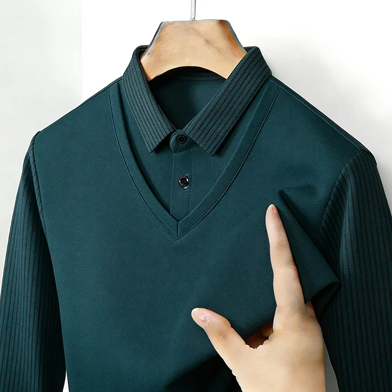 Men's Fake Two Piece Shirt Col - Golf Tees ulasan dan harga