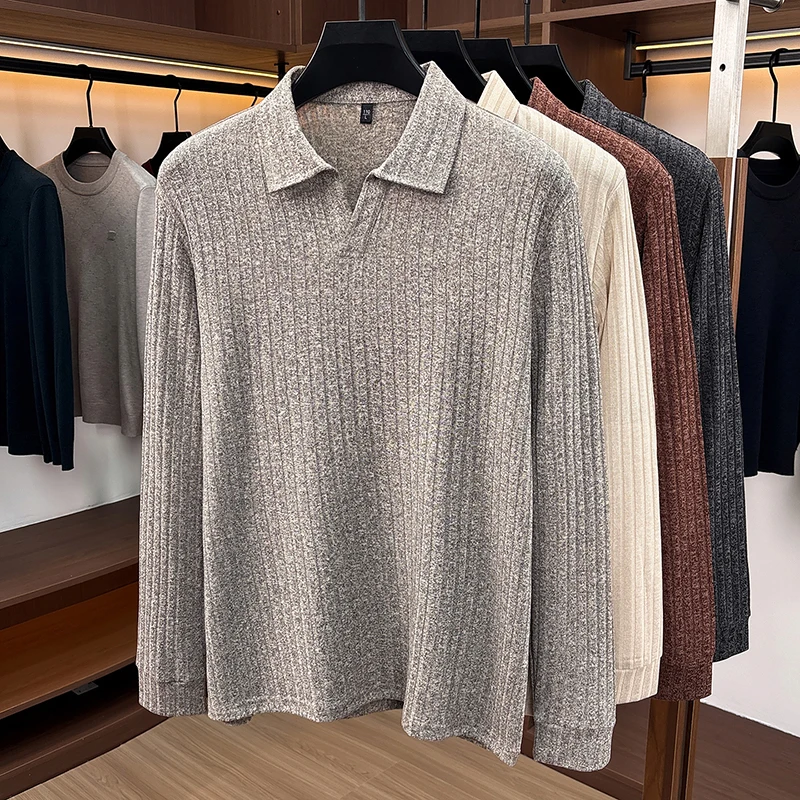 Men Polo Collar V‑Neck Knit Sw - Golf Tees ulasan dan harga